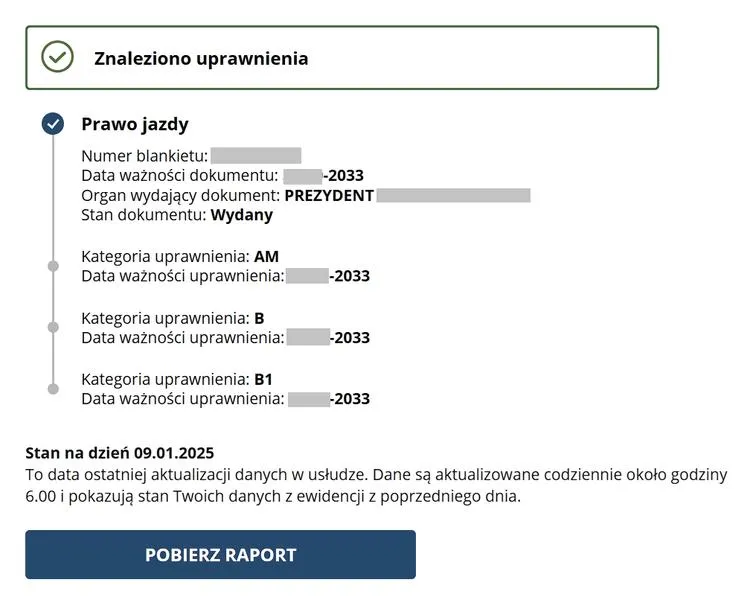 Potwierdzenie prawa jazdy